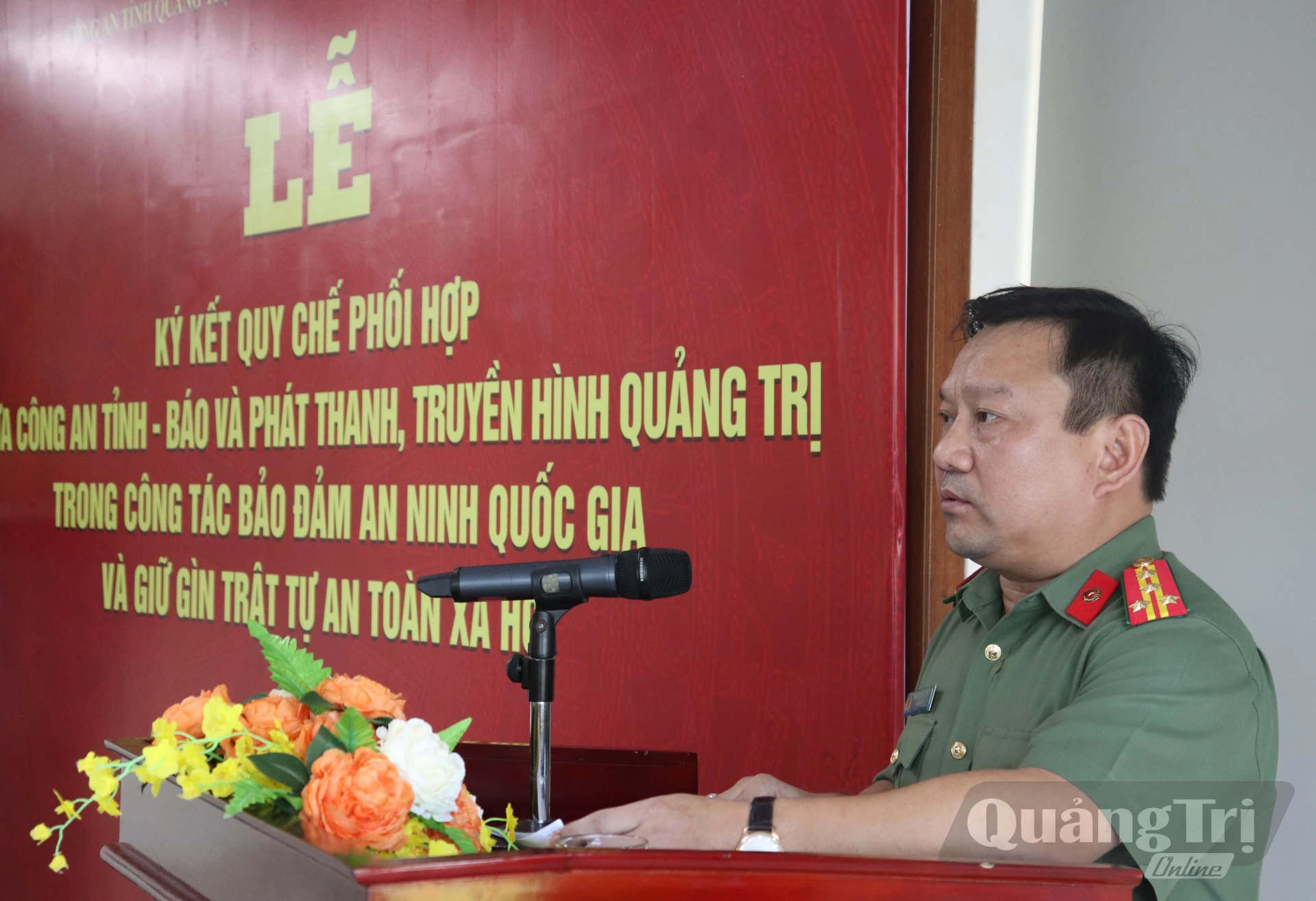 Đại tá Nguyễn Viết Ánh, Phó Giám đốc Công an tỉnh Quảng Trị phát biểu - Ảnh: T.P