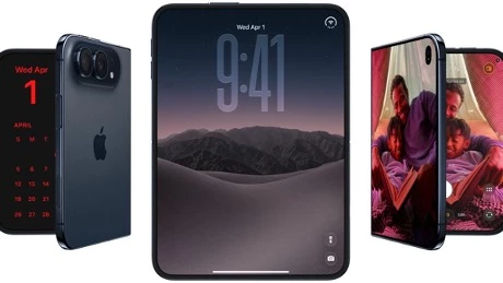 Màn hình trong khi mở máy cùng mặt lưng và màn hình ngoài của iPhone Duo. Ảnh: Apple