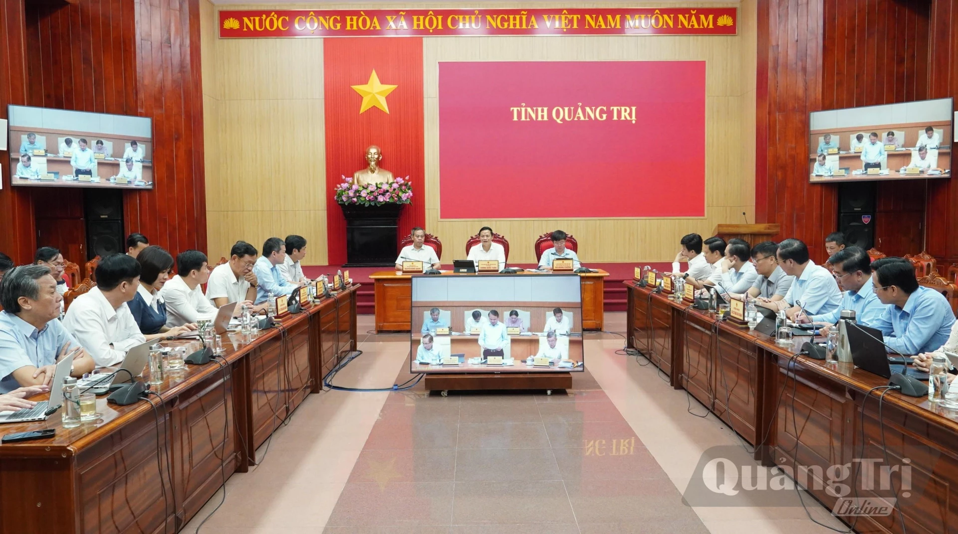 Quang cảnh hội nghị tại điểm cầu tỉnh Quảng Trị - Ảnh: Q.V