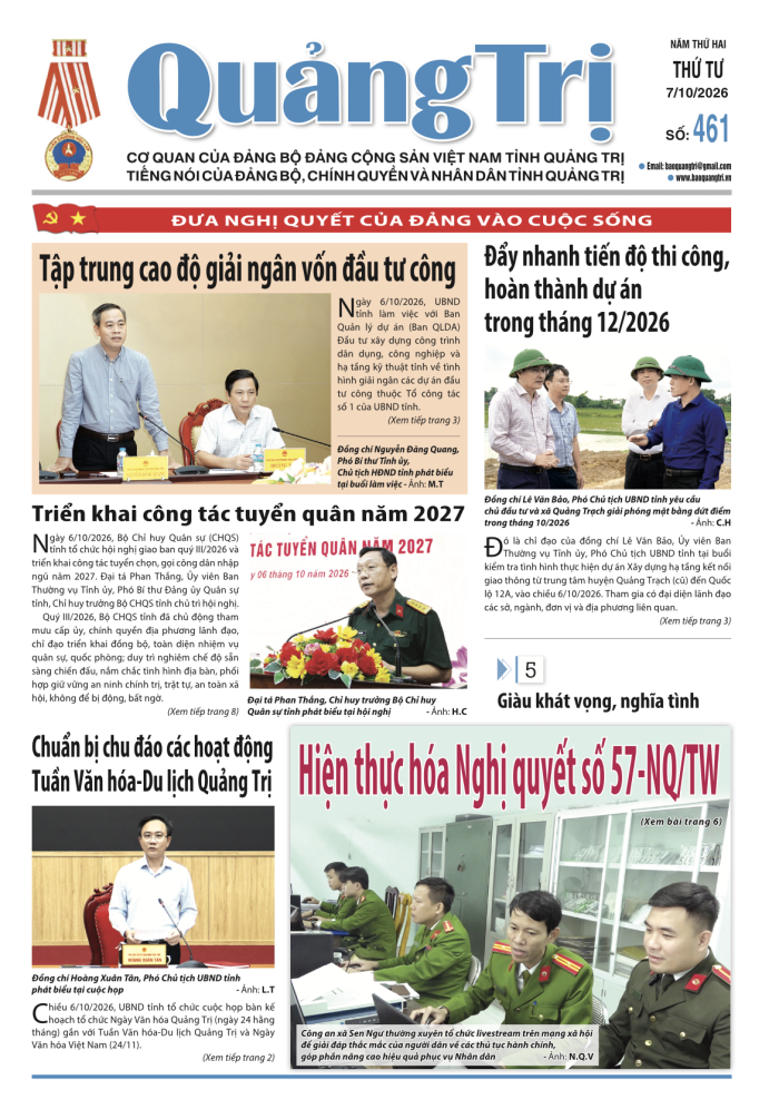 Báo Quảng Trị số 461 - Ngày 07/10/2026