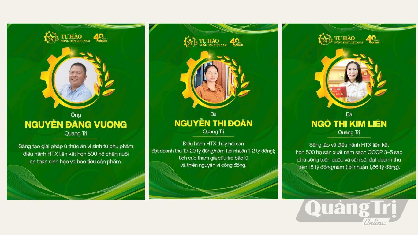 3 nông dân tiêu biểu của tỉnh Quảng Trị được tôn vinh Nông dân Việt Nam xuất sắc 40 năm đổi mới - Ảnh: LT