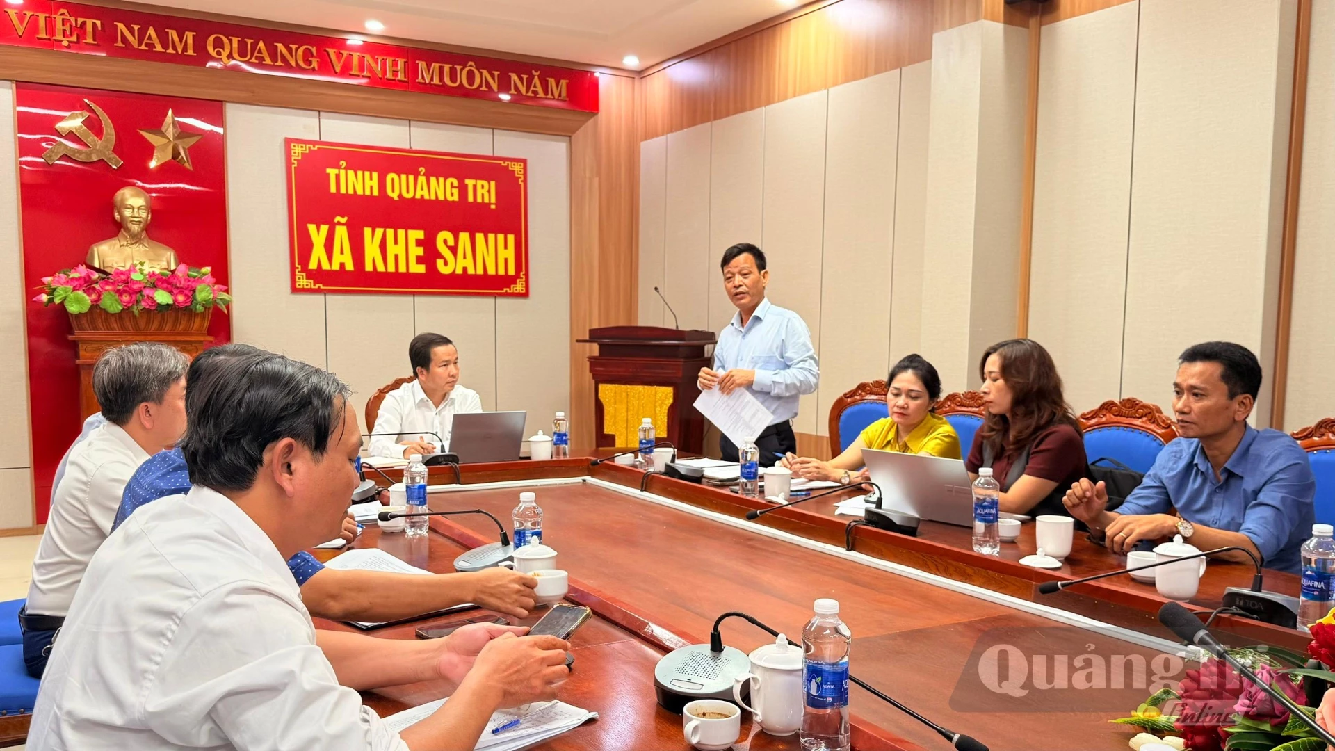 Lãnh đạo Báo và Phát thanh, Truyền hình Quảng Trị phát biểu tại buổi làm việc - Ảnh: Hoàng Hùng