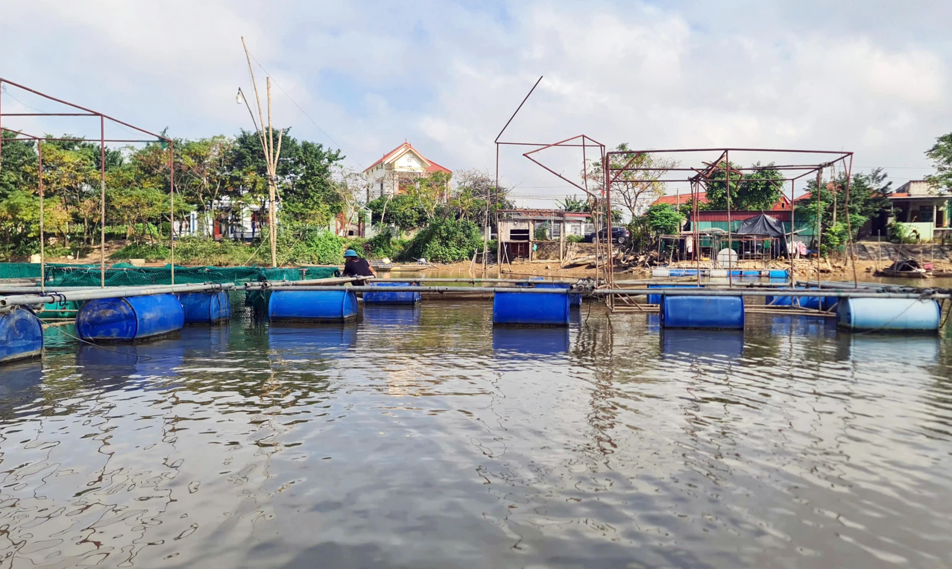 Nuôi cá lồng trên sông mang lại thu nhập ổn định cho người dân thôn Phú Ninh, xã Ninh Châu - Ảnh: L.C