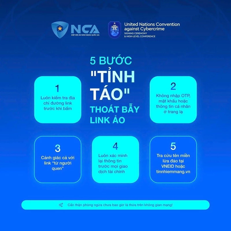 5 bước “tỉnh táo” thoát bẫy link ảo. (Ảnh: NCA)