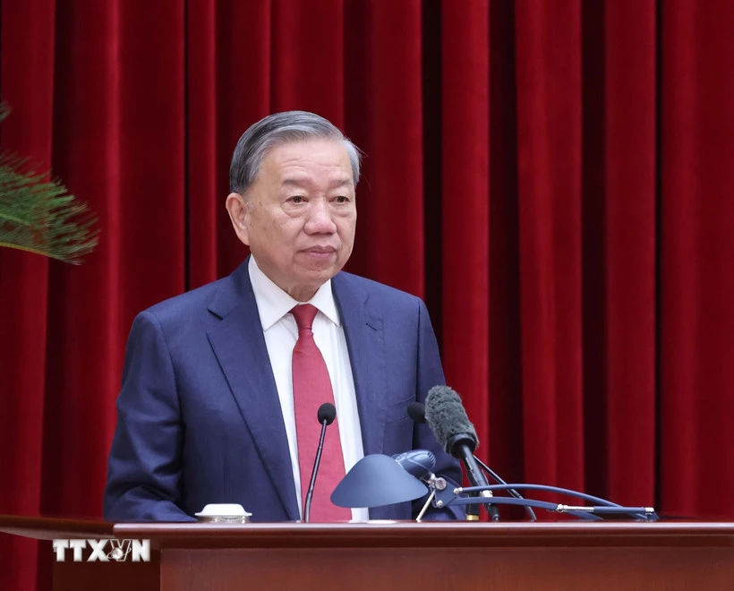 Tổng Bí thư Tô Lâm phát biểu khai mạc Hội nghị lần thứ 14 Ban Chấp hành Trung ương Đảng khóa XIII. (Ảnh: Thống Nhất/TTXVN)