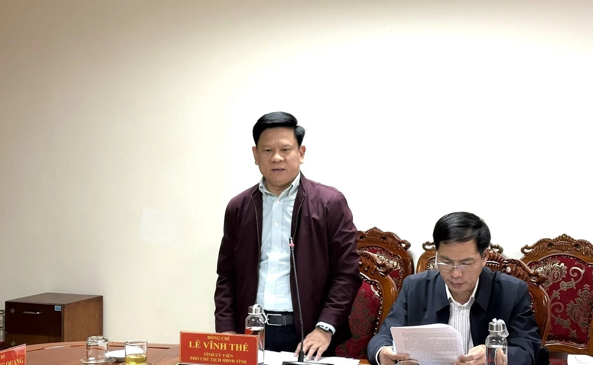 Đồng chí Phó Chủ tịch HĐND tỉnh Lê Vĩnh Thế phát biểu tại buổi làm việc - Ảnh: H.L