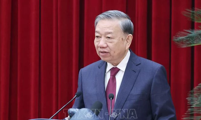 Tổng Bí thư Tô Lâm phát biểu bế mạc Hội nghị lần thứ 14 Ban Chấp hành Trung ương Đảng khóa XIII. Ảnh: Thống Nhất/TTXVN