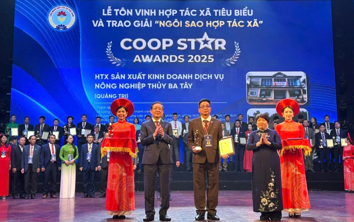 Hợp tác xã Sản xuất, kinh doanh, dịch vụ nông nghiệp Thủy Ba Tây đạt giải thưởng “Ngôi sao hợp tác xã” năm 2025 - Ảnh: N.V.L