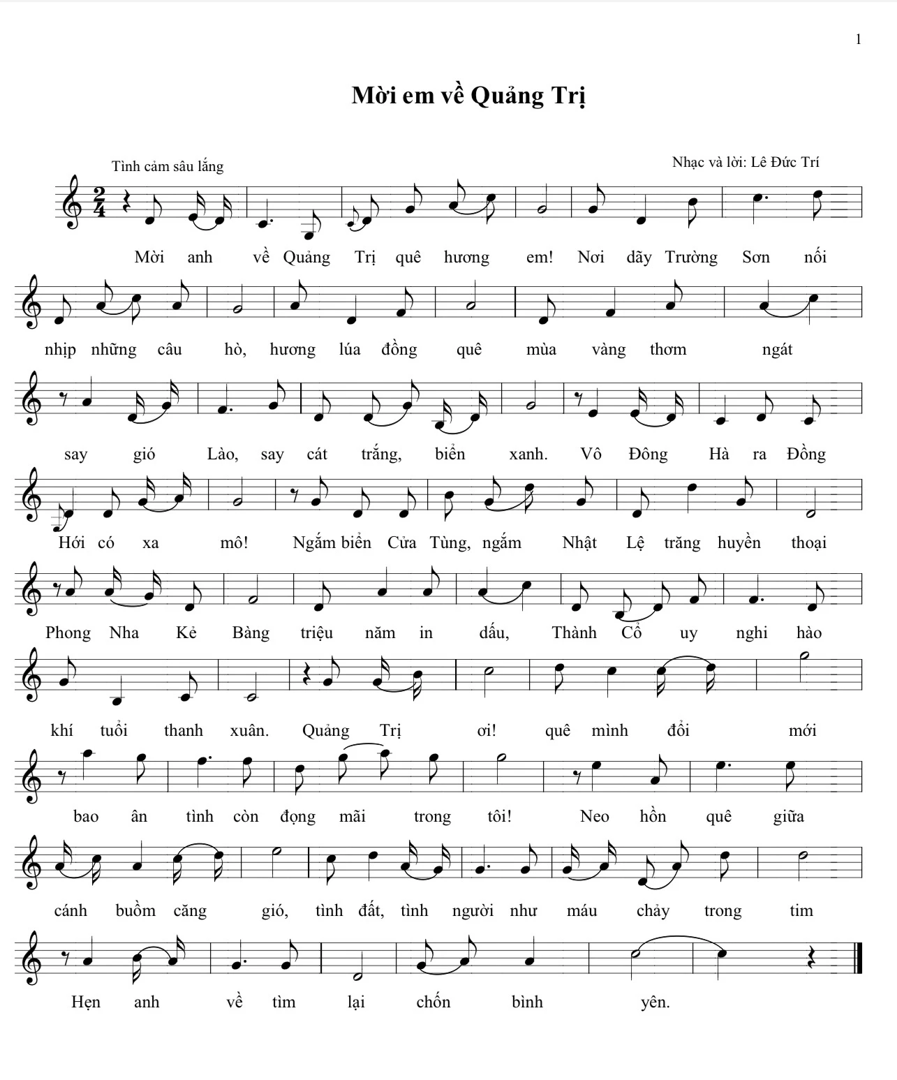 Ca khúc “Mời em về Quảng Trị”, tác phẩm mới nhất về đề tài quê hương của nhạc sĩ Lê Đức Trí - Ảnh: Nh.V