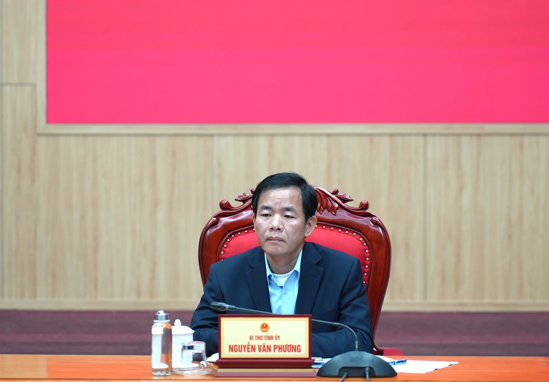 Đồng chí Nguyễn Văn Phương, Bí thư Tỉnh ủy dự hội nghị tại điểm cầu tỉnh Quảng Trị - Ảnh: Trung Đức