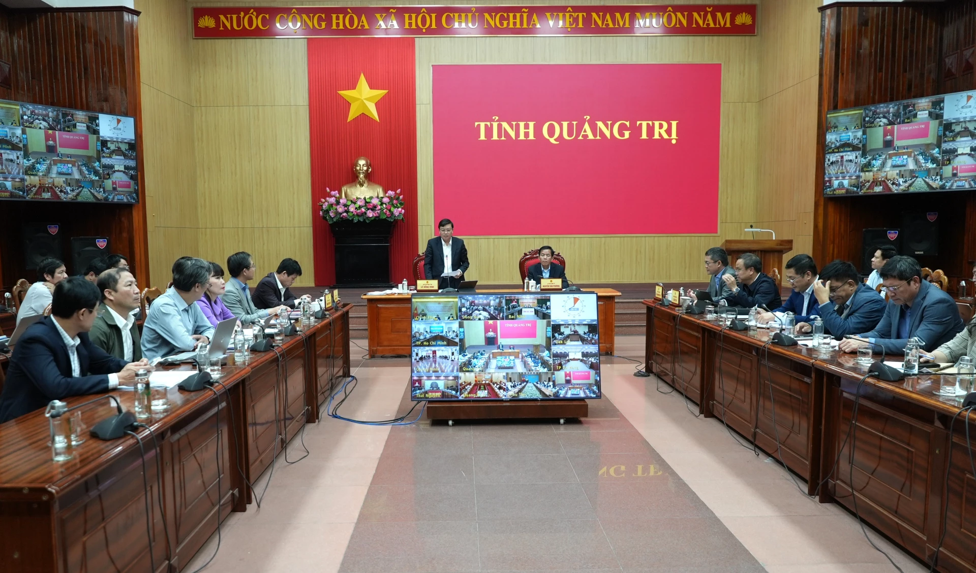 Quang cảnh hội nghị tại điểm cầu tỉnh Quảng Trị - Ảnh: Trung Đức