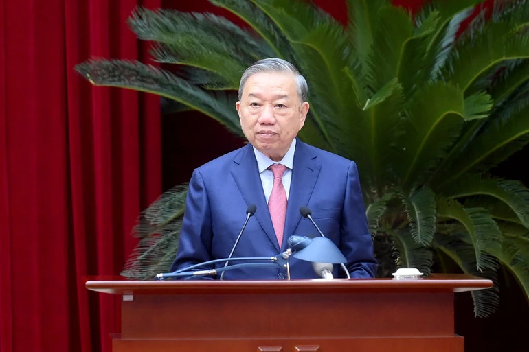 Tổng Bí thư Tô Lâm phát biểu khai mạc Hội nghị. (Ảnh ĐĂNG KHOA)