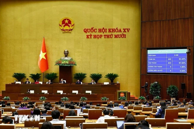 Quốc hội biểu quyết thông qua Luật Chuyển đổi số. (Ảnh: Doãn Tấn/TTXVN)