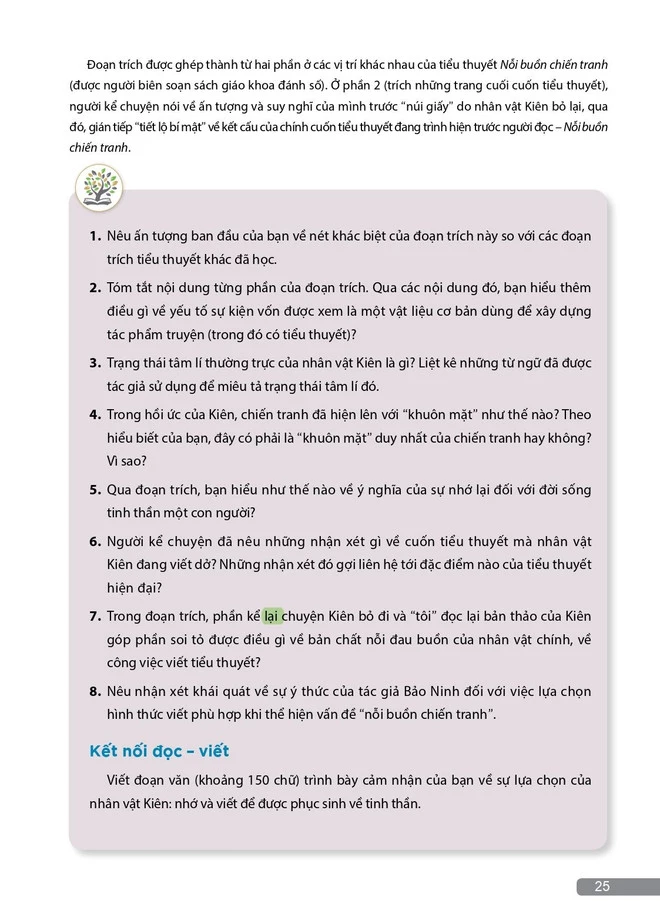Phần câu hỏi đọc hiểu văn bản “Nỗi buồn chiến tranh” trong sách Ngữ văn lớp 12 bộ Kết nối tri thức với cuộc sống. (Ảnh chụp màn hình)
