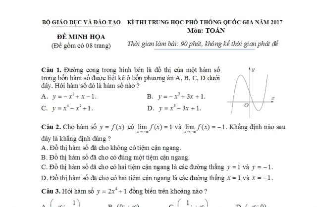 Công bố đề thi minh họa kỳ thi THPT quốc gia năm 2017