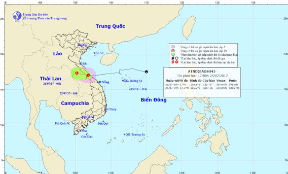 Bão số 4 đã suy yếu thành áp thấp nhiệt đới