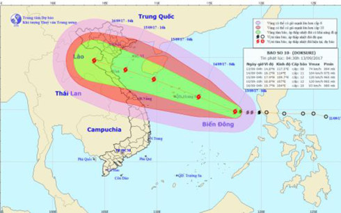 Bão số 10 tiến về giữa Biển Đông, ngày càng mạnh thêm