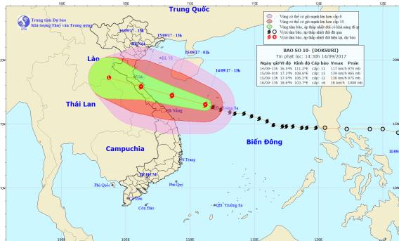 Bão cách bờ biển Hà Tĩnh-Quảng Bình khoảng 530km về phía Đông Đông Nam