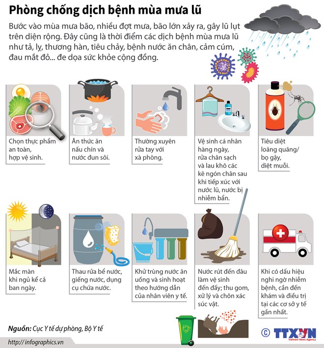 [Infographics] Các biện pháp phòng chống dịch bệnh mùa mưa lũ