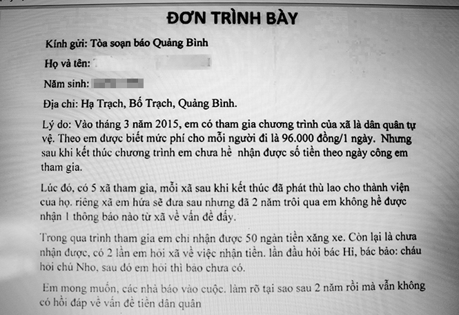 Chế độ hỗ trợ huấn luyện dân quân năm 2015 ở xã Hạ Trạch: Chậm trả vì sao?