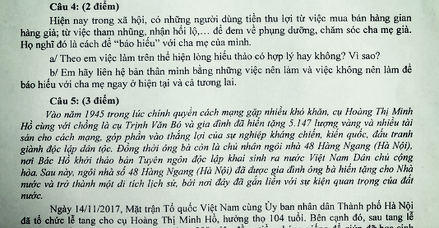 Đề kiểm tra 'tham nhũng để báo hiếu' khiến học trò thích thú