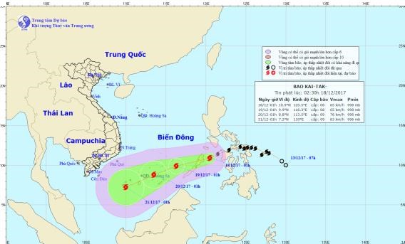 Trưa 18-12 bão Kai-tak sẽ vào Biển Đông, Bắc Bộ rét đậm diện rộng