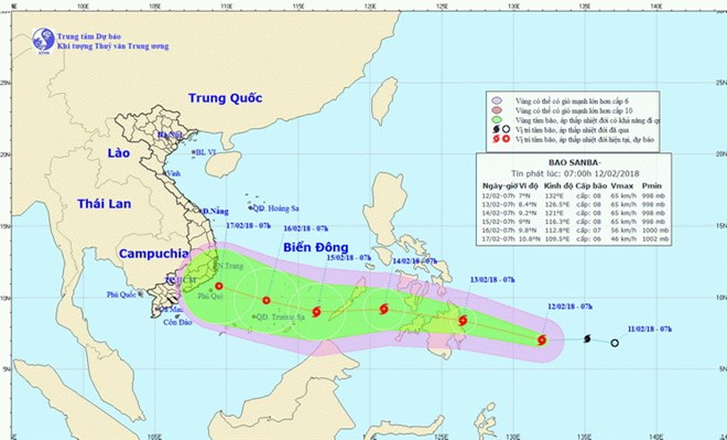 Bão Sanba di chuyển nhanh theo hướng Tây, mỗi giờ đi được 25km