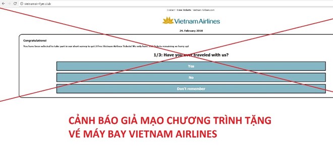 Cảnh giác trang web lừa tặng vé máy bay Vietnam Airlines miễn phí