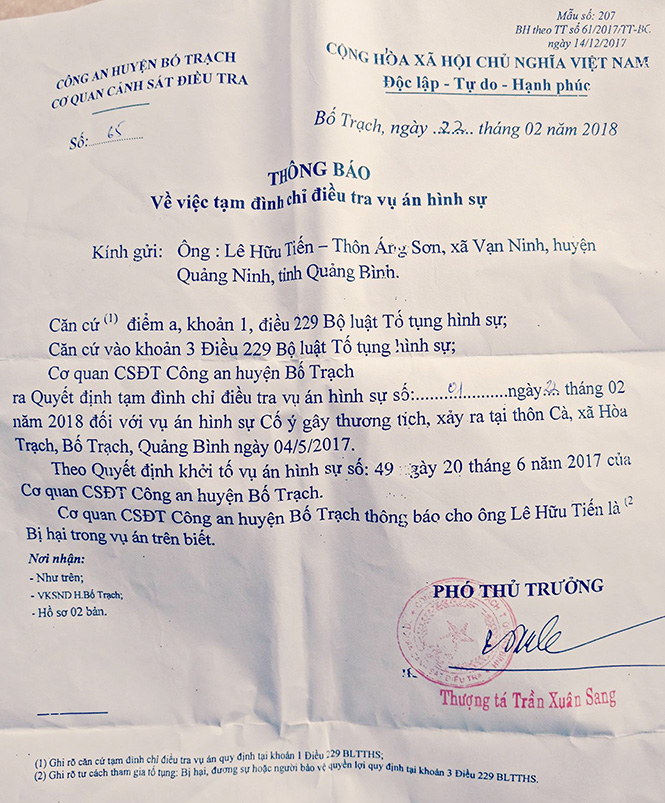 Cơ quan CSĐT tạm đình chỉ điều tra vụ án do hết thời hạn điều tra