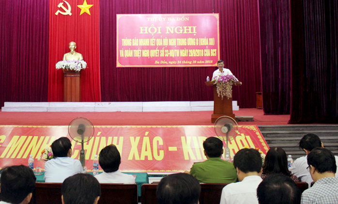 Thị ủy Ba Đồn: Thông báo nhanh kết quả Hội nghị Trung ương 8 (khoá XII) và quán triệt Nghị quyết số 33-NQ/TW của Bộ Chính trị