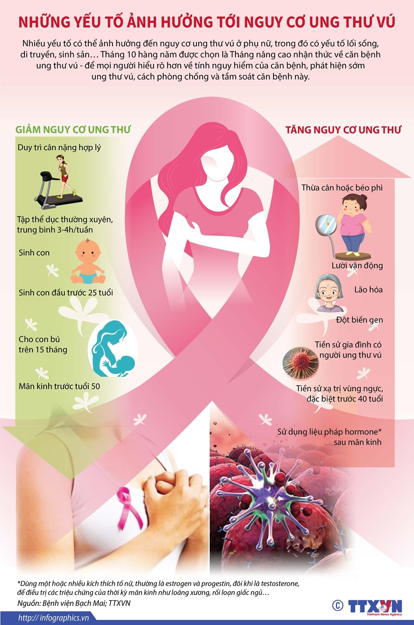 [Infographics] Những yếu tố ảnh hưởng tới nguy cơ ung thư vú