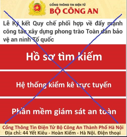 Phát hiện trang mạng mạo danh Cổng Thông tin điện tử Bộ Công an
