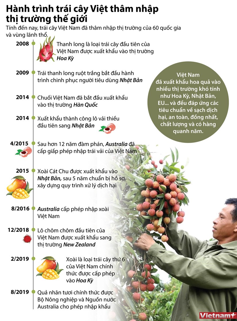 [Infographics] Hành trình xuất ngoại của trái cây đặc sản Việt Nam