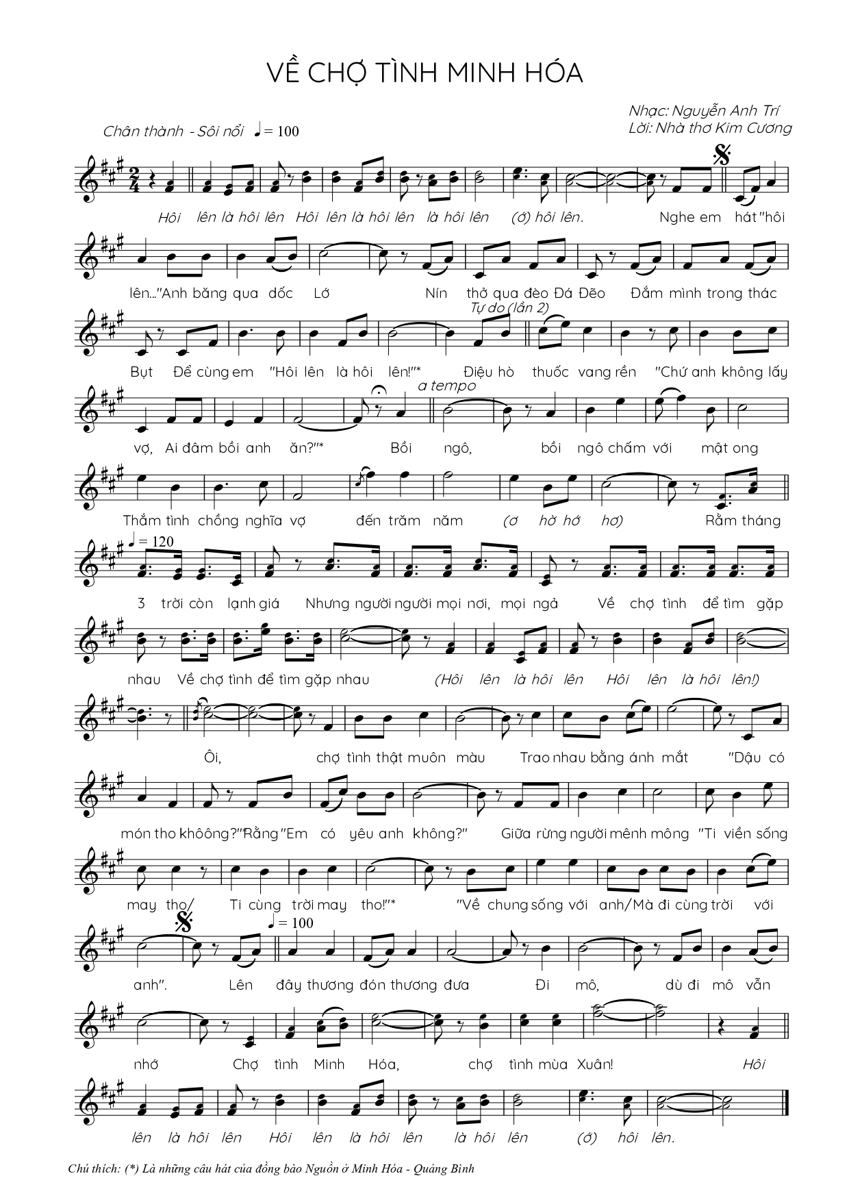 Ca khúc "Về chợ tình Minh Hóa"